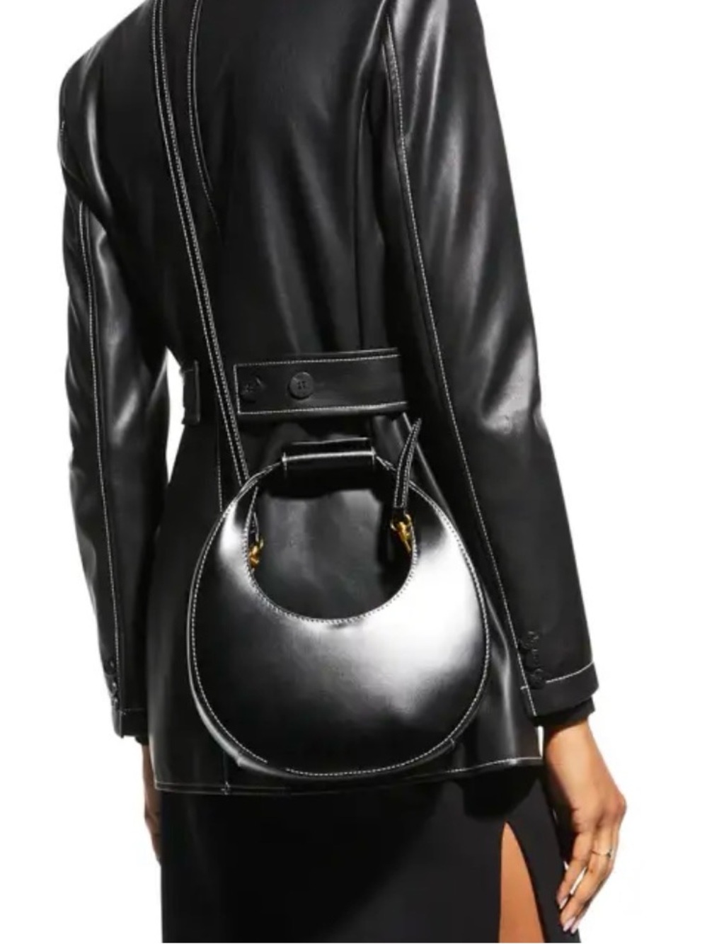 Staud Black Leather Mini Moon Bag - Picture 2 of 9
